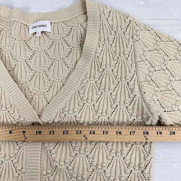 Driftwood Nancy Cardigan Sweater Women L Cream Cotton V Neck Balloon Sleeve Boho - Picture 12 of 16